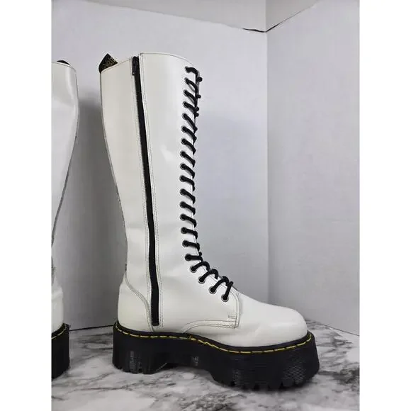 Dr Martens Britain - White 20 Hole Knee High Platform Boots - Womens 8 - Picture 3 of 16
